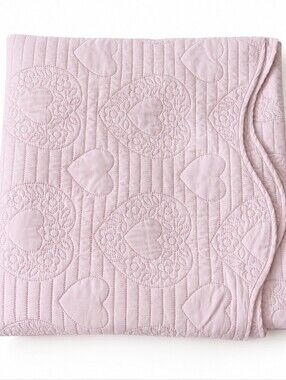 Full Size Comforter & 2 Pillow Shams Light Pink Heart-Quilted